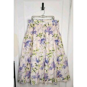 NWT Size XXL Biltmore Lilac Floral Scalloped Tiered Midi Skirt 100% Cotton